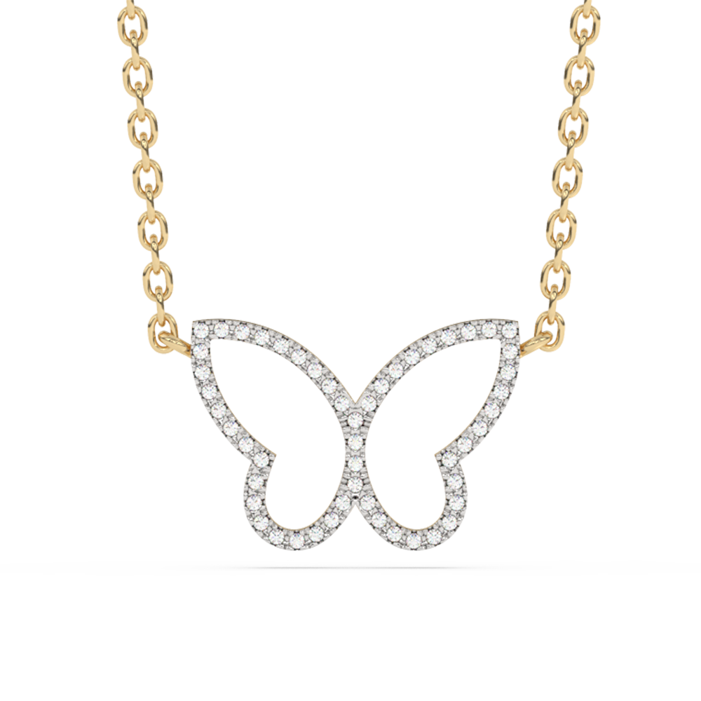 Muse Jewelry .08ct G SI 14K Yellow Gold Diamond Butterfly Pendant Necklace 18" Long