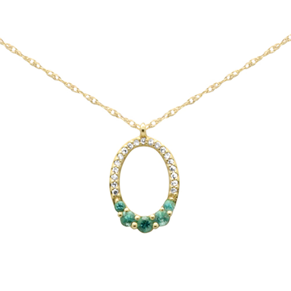 Muse Jewelry .22ct G SI 14K Yellow Gold Diamond & Emerald Gemstones Oval Pendant Necklace 18" Long