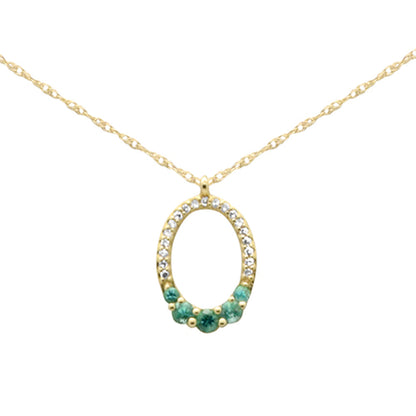 Muse Jewelry .22ct G SI 14K Yellow Gold Diamond & Emerald Gemstones Oval Pendant Necklace 18" Long