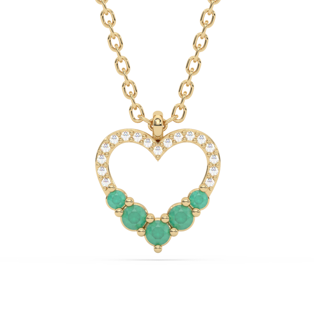 Muse Jewelry .20ct G SI 14K Yellow Gold Diamond & Heart Shape Emerald Gemstones Pendant Necklace 18" Long