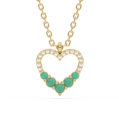 Muse Jewelry .20ct G SI 14K Yellow Gold Diamond & Heart Shape Emerald Gemstones Pendant Necklace 18" Long