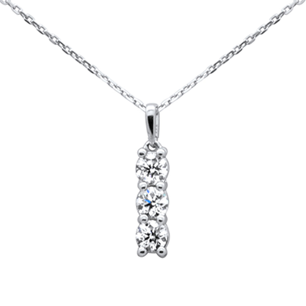 Muse Jewelry .68ct G SI 14K White Gold Diamond 3-Stones Pendant Necklace 18" Long