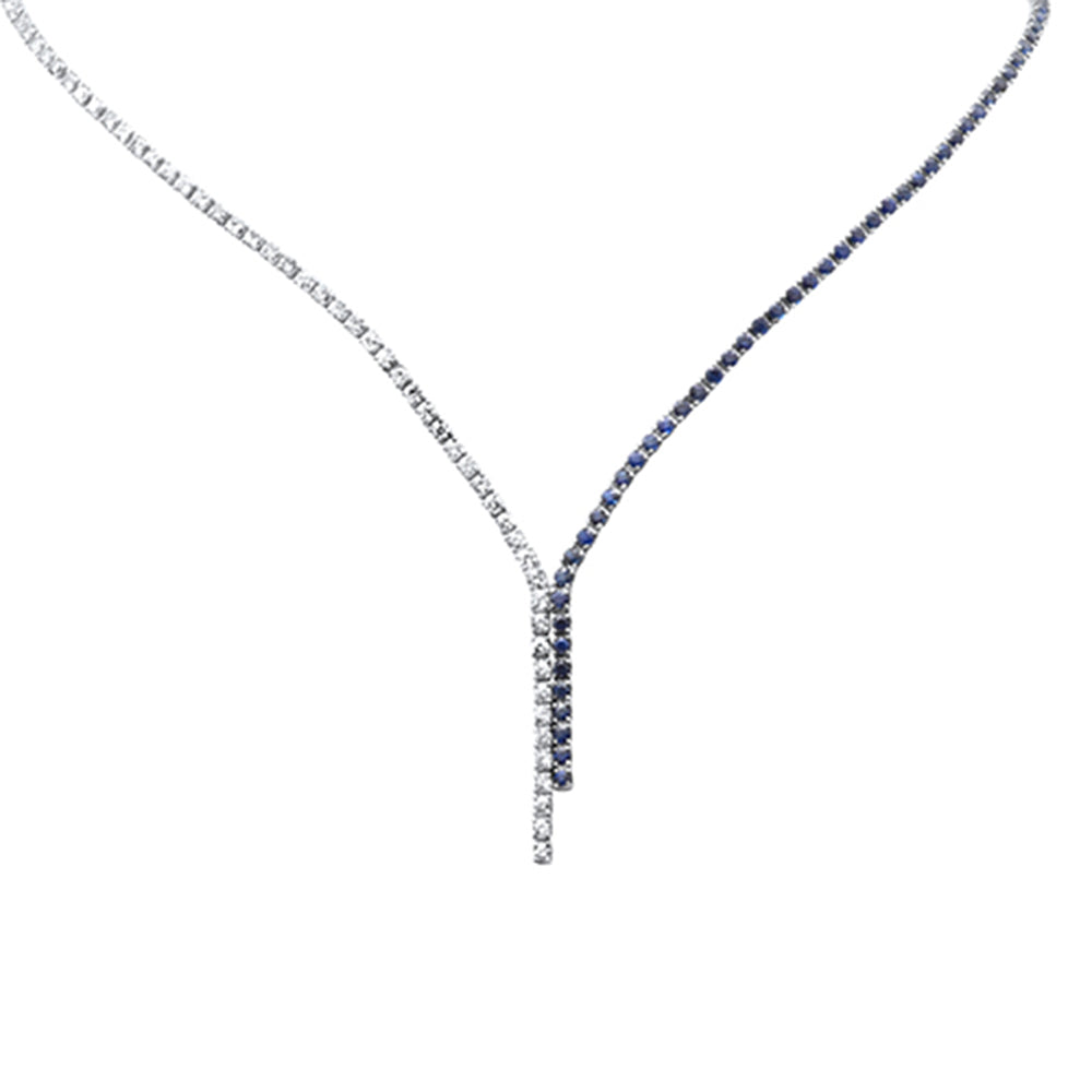 Muse Jewelry 8.17ct G SI 14K White Gold Diamond & Blue Sapphire Gemstones Tennis Necklace 16+2" Long