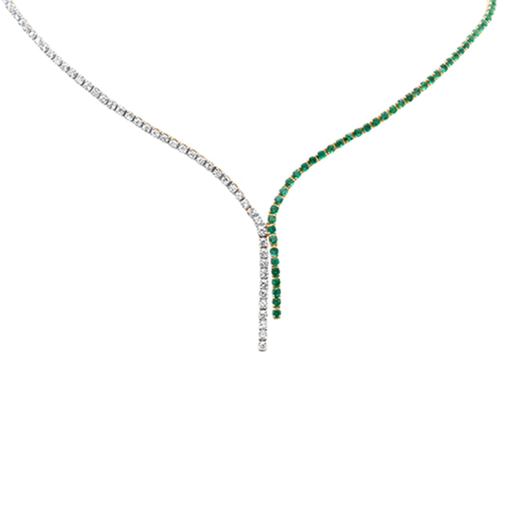 Muse Jewelry 7.48ct G SI 14K Yellow Gold Diamond & Emerald Gemstones Tennis Lariat Necklace 16+2" Long