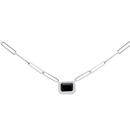 Muse Jewelry 1.20ct G SI 14K White Gold Blue Sapphire Gemstones Paper Clip Pendant Necklace 18" Long