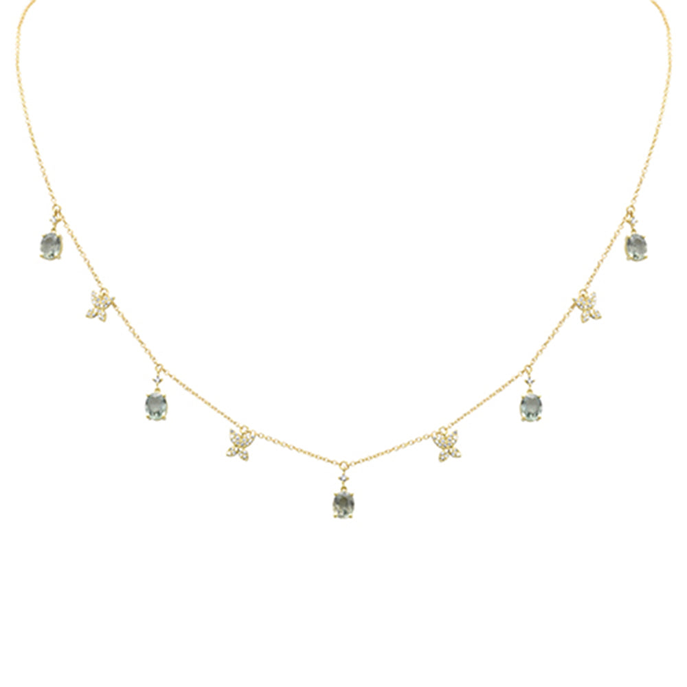 Muse Jewelry 2.28ct G SI 14K Yellow Gold Diamond & Oval Shape Peridot Gemstones Pendant Necklace 16+2" Long