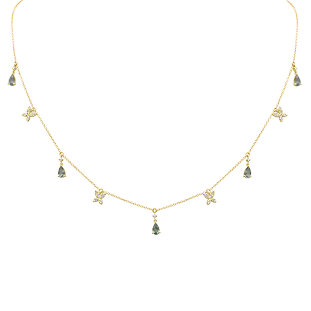 Muse Jewelry 1.71ct G SI 14K Yellow Gold Diamond & Pear Shape Green Amethyst Gemstones Pendant Necklace 16+2" Long