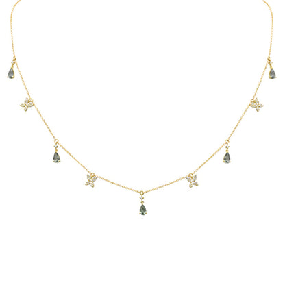 Muse Jewelry 1.71ct G SI 14K Yellow Gold Diamond & Pear Shape Green Amethyst Gemstones Pendant Necklace 16+2" Long