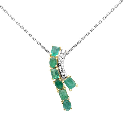 Muse Jewelry 1.09ct G SI 14K Yellow Gold Diamond & Emerald Gemstones Pendant Necklace 18" Long Chain