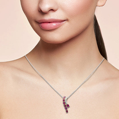 Muse Jewelry 1.53ct G SI 14K Yellow Gold Diamond & Ruby Gemstones Pendant Necklace 18" Long Chain