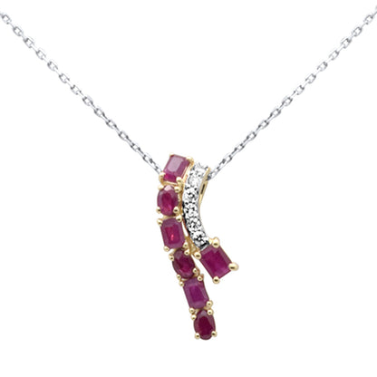 Muse Jewelry 1.53ct G SI 14K Yellow Gold Diamond & Ruby Gemstones Pendant Necklace 18" Long Chain