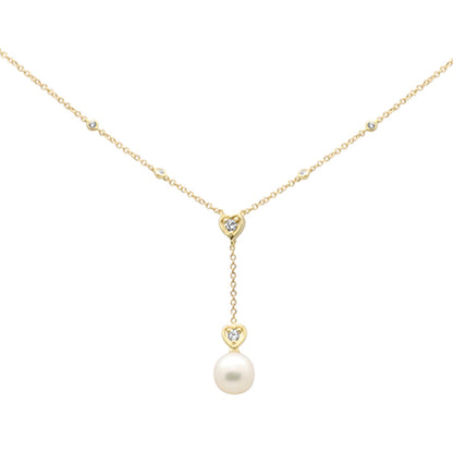 Muse Jewelry 2.42ct G SI 14K Yellow Gold Diamond & Pearl Stone Drop Pendant Necklace 18" Long