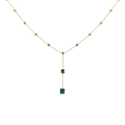 Muse Jewelry .96ct G SI 14K Yellow Gold Emerald Gemstones Drop Pendant Necklace 16+2" Long Chain