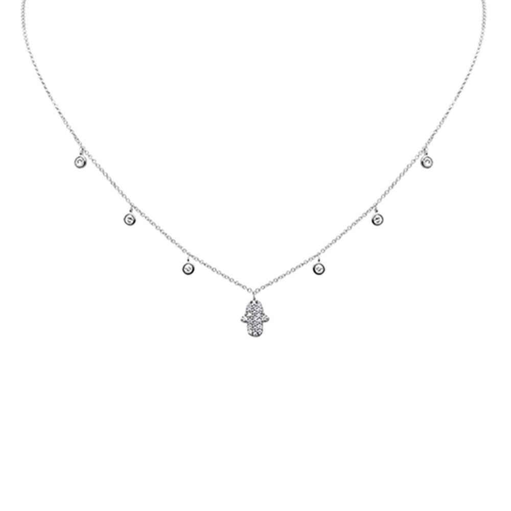 Muse Jewelry .37ct G SI 14K White Gold Diamond Hand of Hamsa Pendant Necklace 14+2" Long Chain