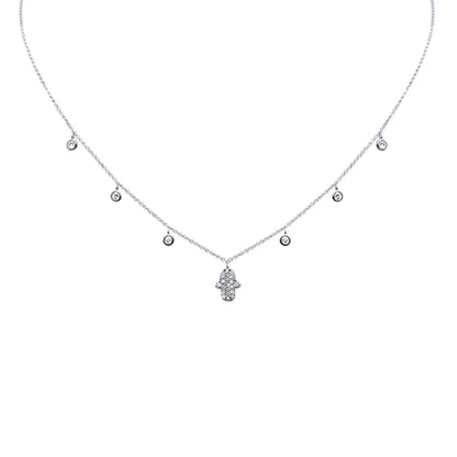 Muse Jewelry .37ct G SI 14K White Gold Diamond Hand of Hamsa Pendant Necklace 14+2" Long Chain