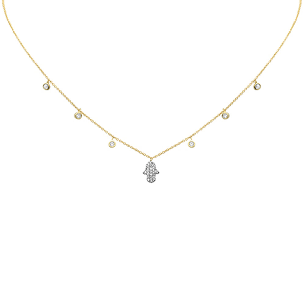 Muse Jewelry .36ct G SI 14K Yellow Gold Diamond Hand of Hamsa Pendant Necklace 14+2" Long Chain