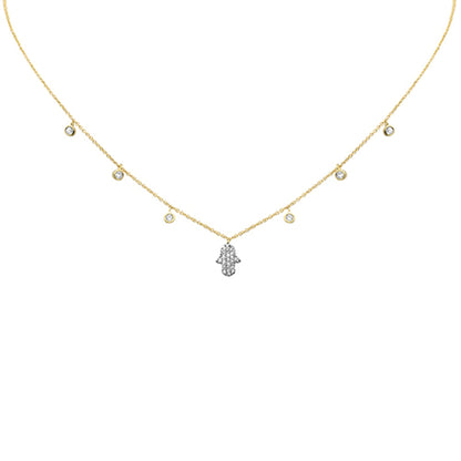 Muse Jewelry .36ct G SI 14K Yellow Gold Diamond Hand of Hamsa Pendant Necklace 14+2" Long Chain