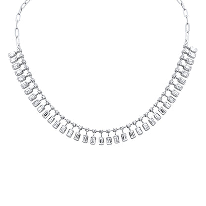 Muse Jewelry 6.37ct G SI 14K White Gold Diamond & Emerald Cut Drop Chain Pendant Necklace 14+2" Long