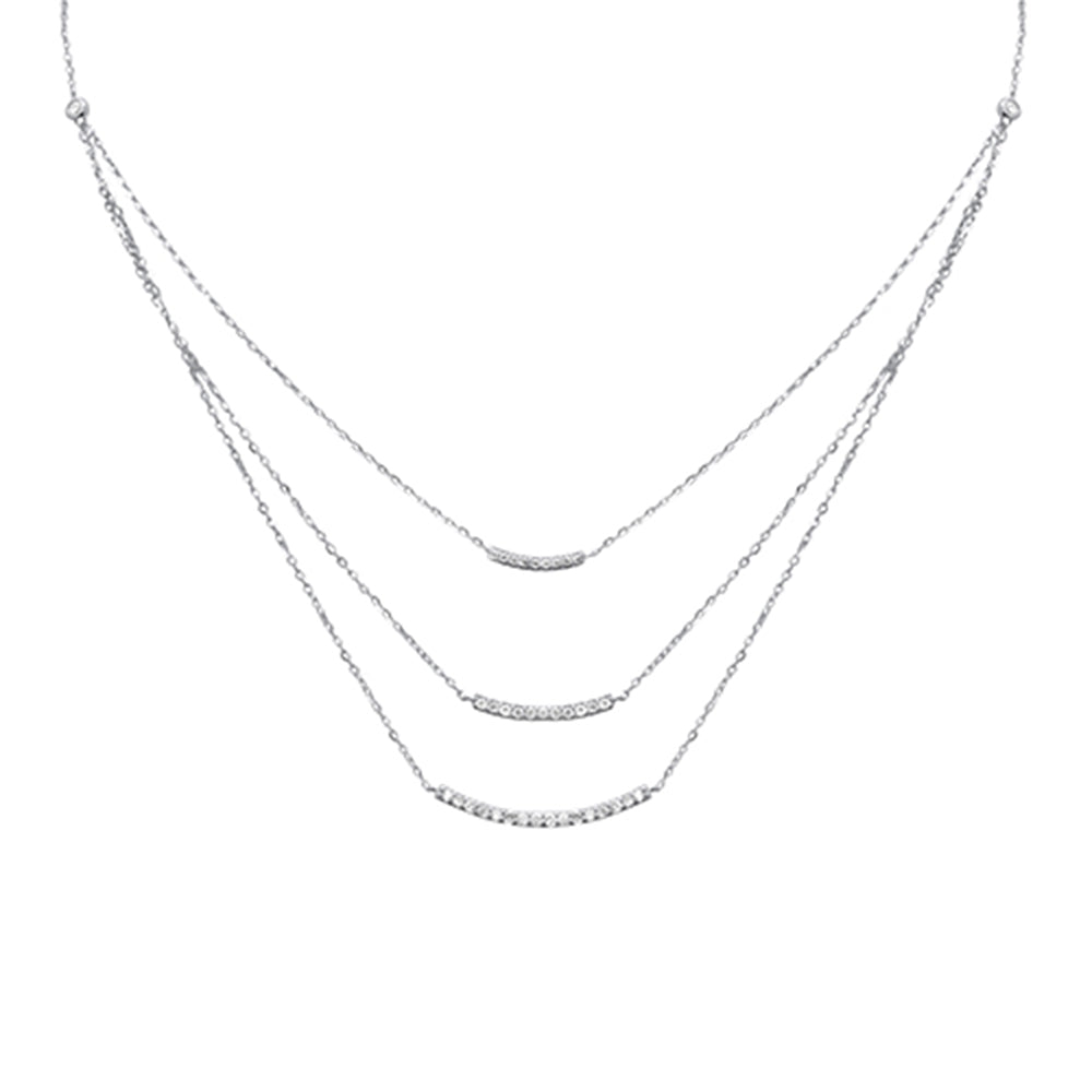 Muse Jewelry .35ct G SI 14K White Gold Diamond 3 Layers Bar Pendant Necklace 16+2" Long