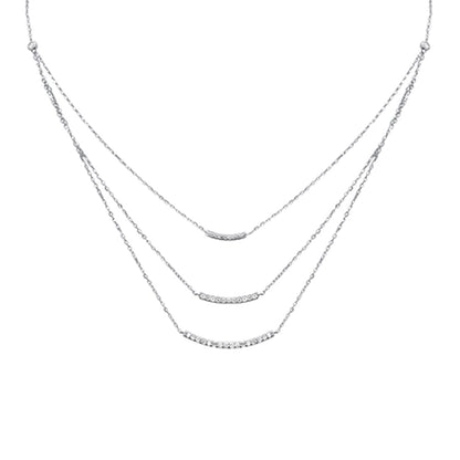 Muse Jewelry .35ct G SI 14K White Gold Diamond 3 Layers Bar Pendant Necklace 16+2" Long