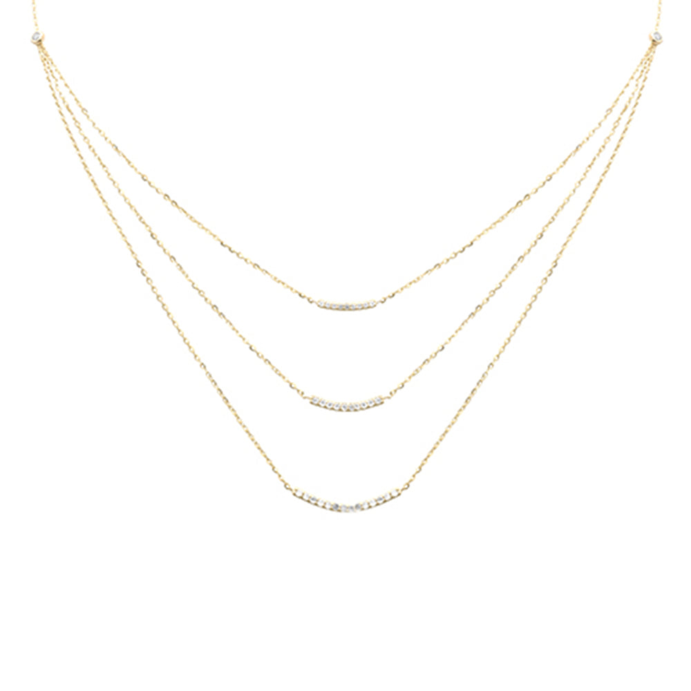 Muse Jewelry .35ct G SI 14K Yellow Gold Diamond 3 Layers Bar Pendant Necklace 16+2" Long