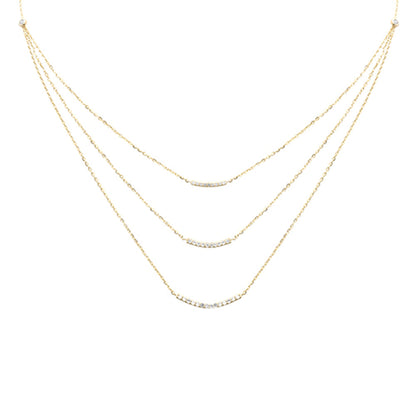 Muse Jewelry .35ct G SI 14K Yellow Gold Diamond 3 Layers Bar Pendant Necklace 16+2" Long