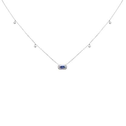 Muse Jewelry .39ct G SI 14K White Gold Diamond & Blue Sapphire Gemstones Pendant Necklace 16+2" Long