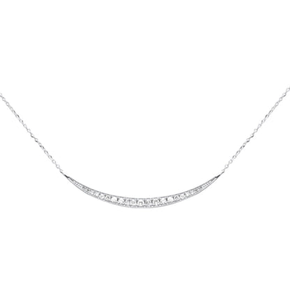 Muse Jewelry .28ct G SI 14K White Gold Diamond Sideways Bar Half Moon Pendant Necklace 16+2" Long