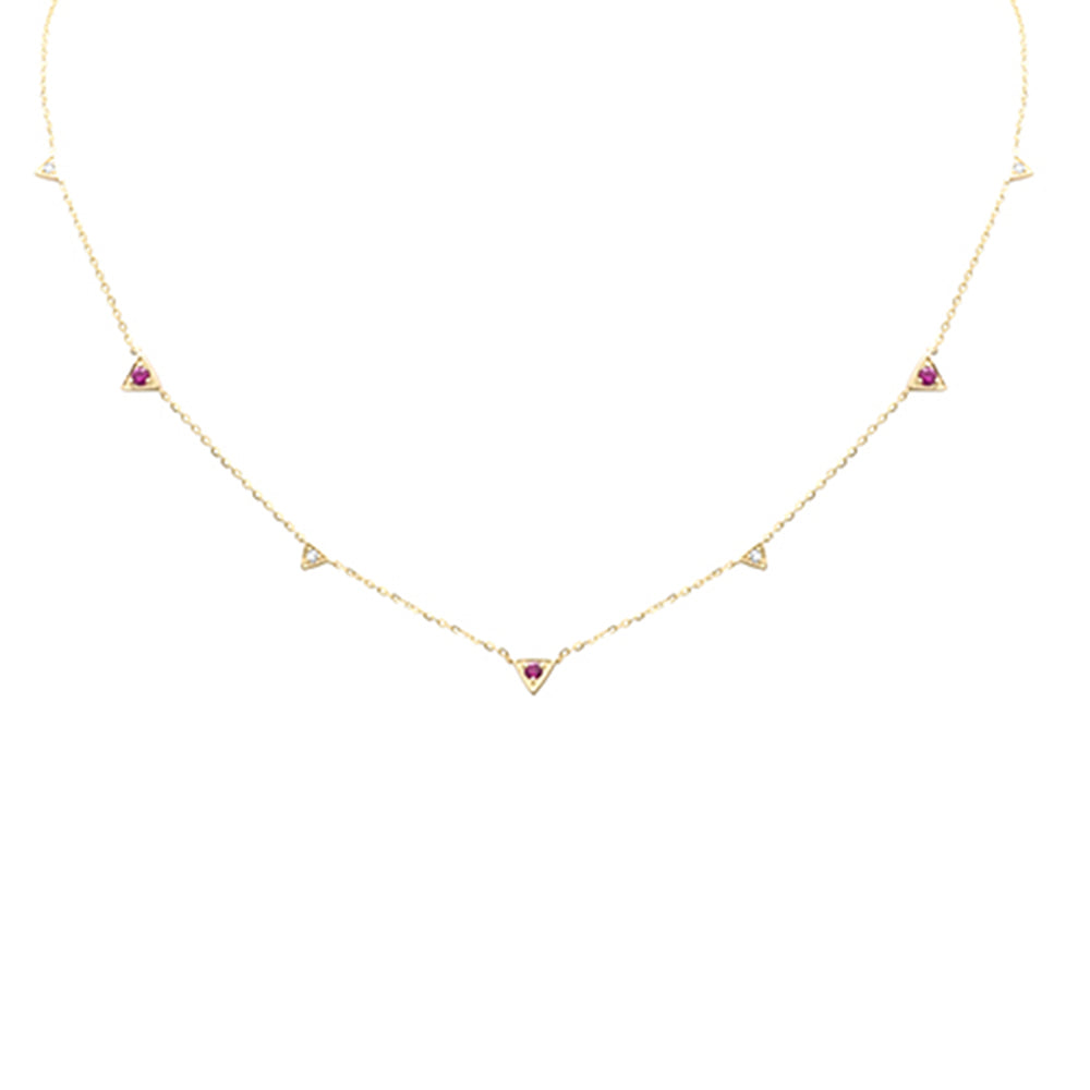 Muse Jewelry .25ct G SI 14K Yellow Gold Diamond & Ruby Gemstones Pendant Necklace 16+2" Long