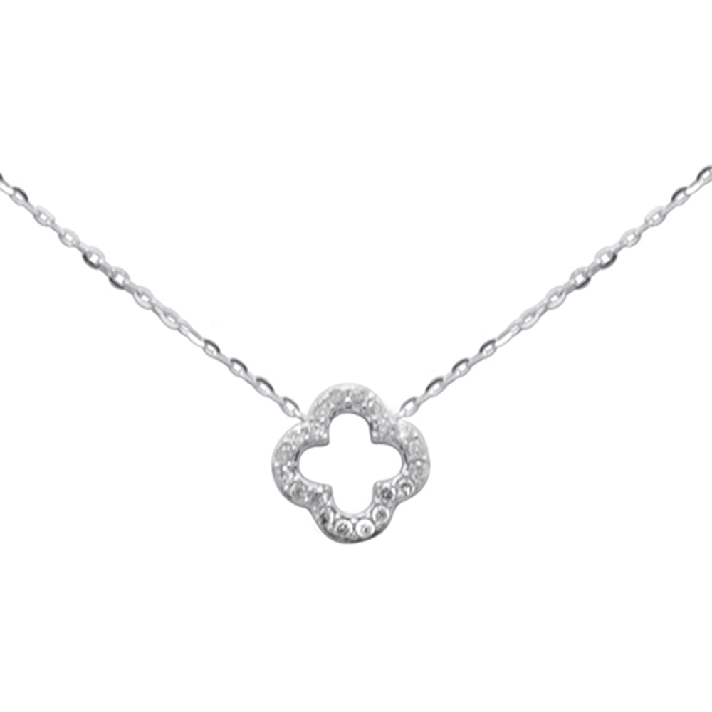 Muse Jewelry .13ct G SI 14K White Gold Diamond Clover Flower Pendant Necklace 16+2" Long