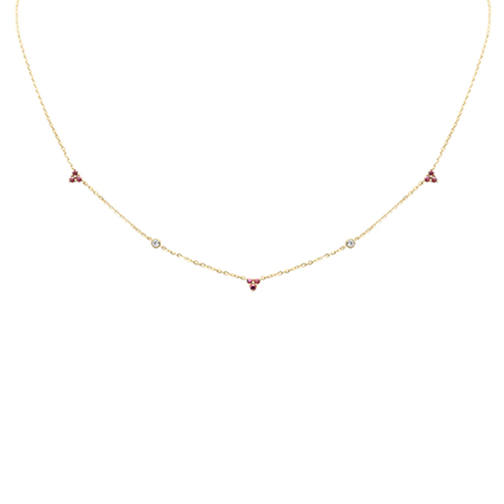 Muse Jewelry .27ct G SI 14K Yellow Gold Diamond & Ruby Gemstones Pendant Necklace 16+2" Long