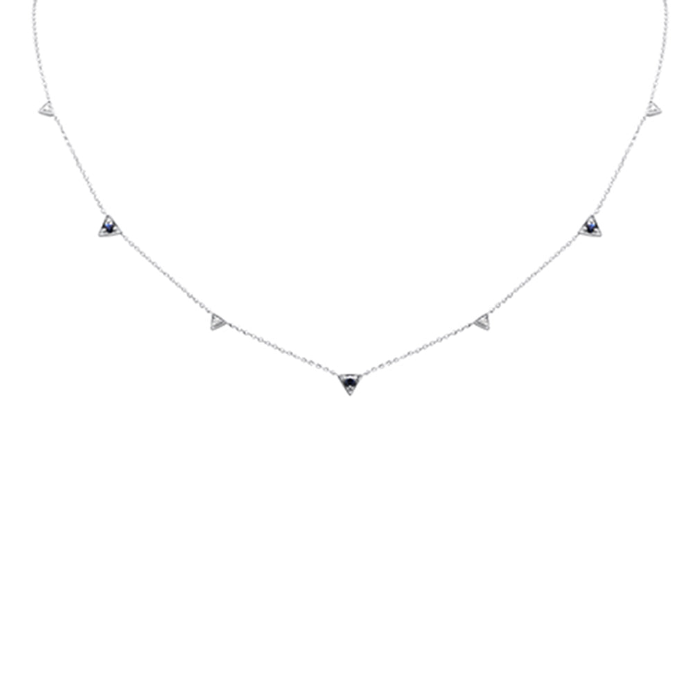 Muse Jewelry .27ct G SI 14K White Gold Diamond & Blue Sapphire Gemstones Pendant Necklace 16+2" Long