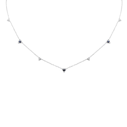 Muse Jewelry .27ct G SI 14K White Gold Diamond & Blue Sapphire Gemstones Pendant Necklace 16+2" Long