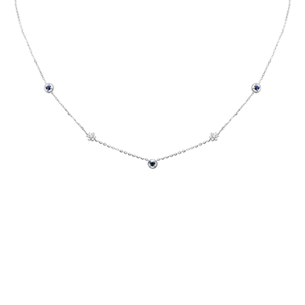 Muse Jewelry .31ct G SI 14K White Gold Diamond & Blue Sapphire Gemstones Pendant Necklace 16+2" Long