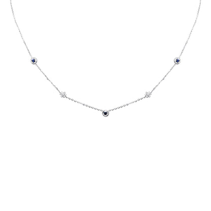 Muse Jewelry .31ct G SI 14K White Gold Diamond & Blue Sapphire Gemstones Pendant Necklace 16+2" Long