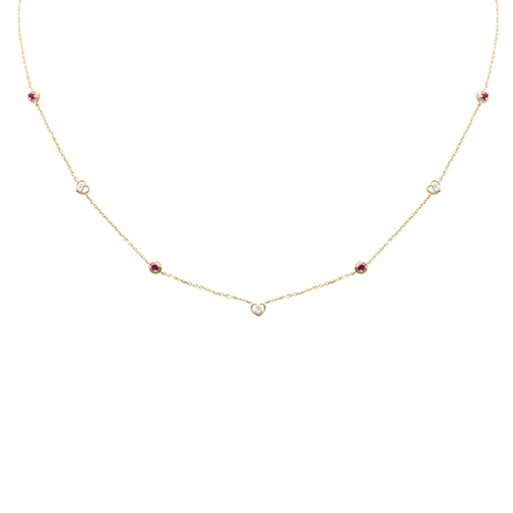 Muse Jewelry .28ct G SI 14K Yellow Gold Diamond & Ruby Gemstones Pendant Necklace 16+2" Long