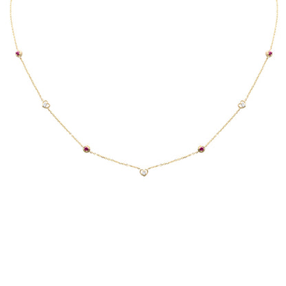 Muse Jewelry .28ct G SI 14K Yellow Gold Diamond & Ruby Gemstones Pendant Necklace 16+2" Long