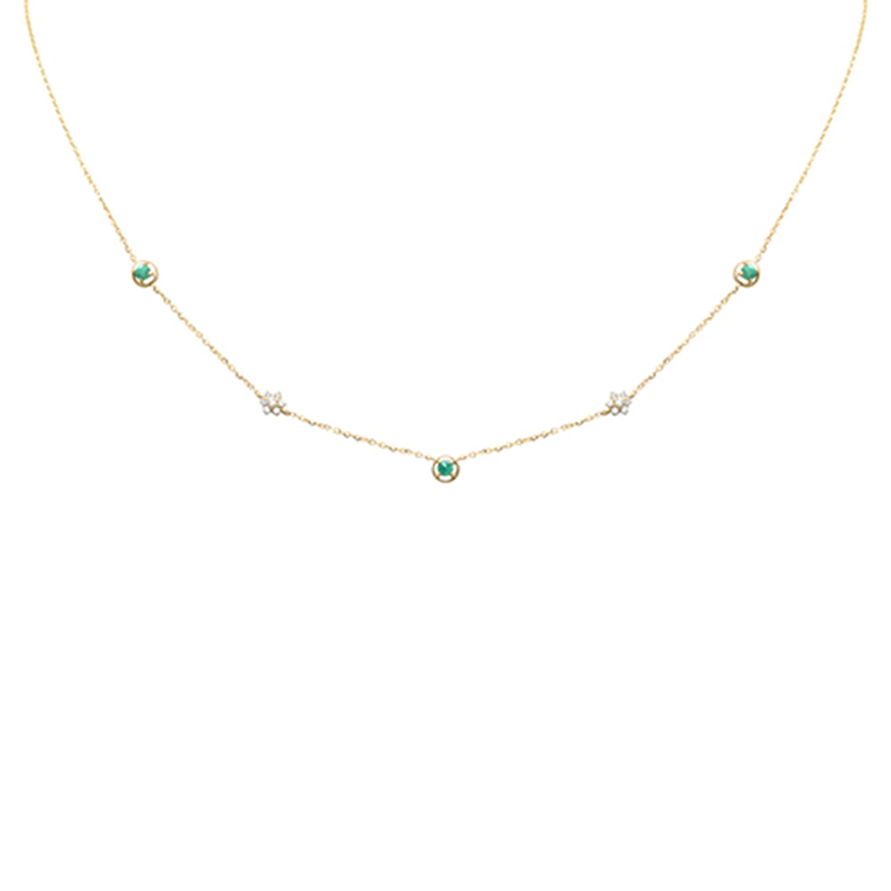 Muse Jewelry .29ct G SI 14K Yellow Gold Diamond & Emerald Gemstones Pendant Necklace 16+2" Long