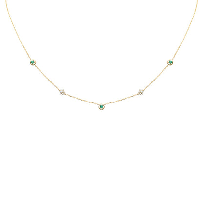 Muse Jewelry .29ct G SI 14K Yellow Gold Diamond & Emerald Gemstones Pendant Necklace 16+2" Long