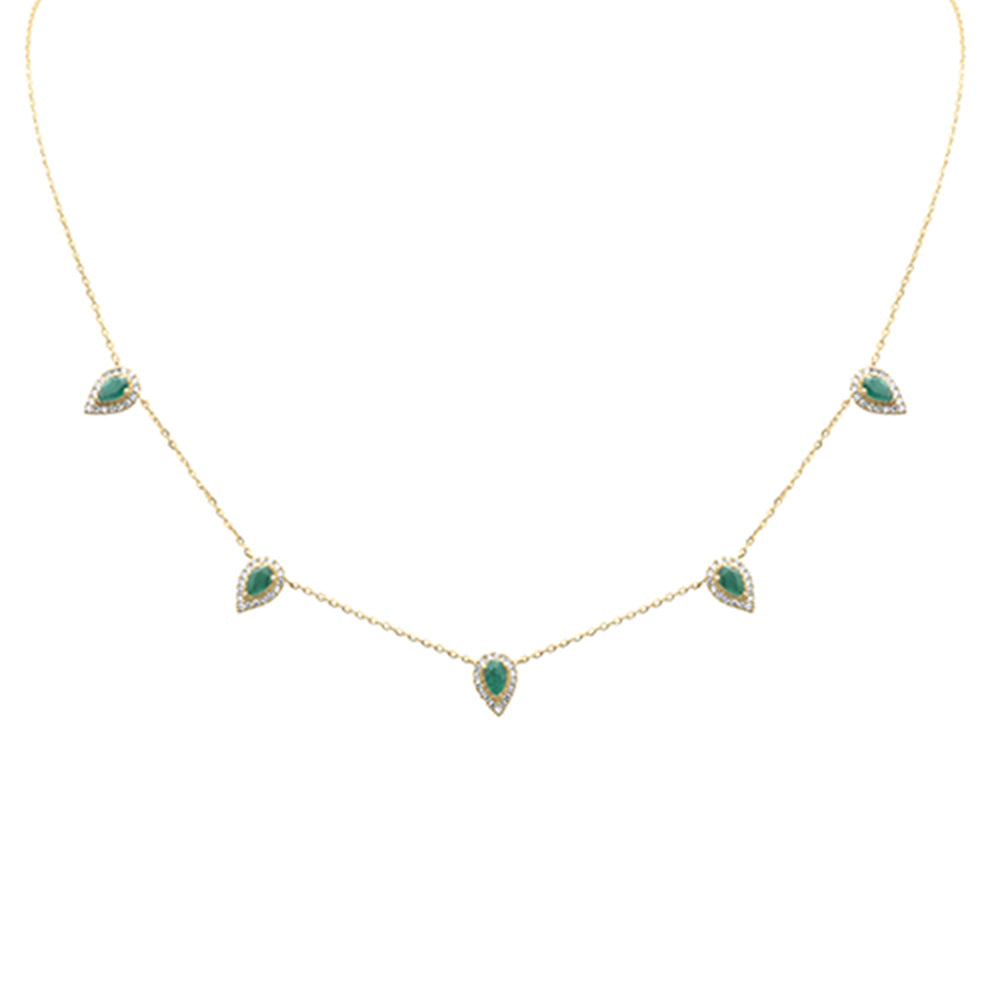 Muse Jewelry 1.63ct G SI 14K Yellow Gold Diamond & Emerald Gemstones Pendant Necklace 16+2" Long