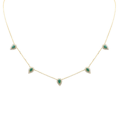 Muse Jewelry 1.63ct G SI 14K Yellow Gold Diamond & Emerald Gemstones Pendant Necklace 16+2" Long