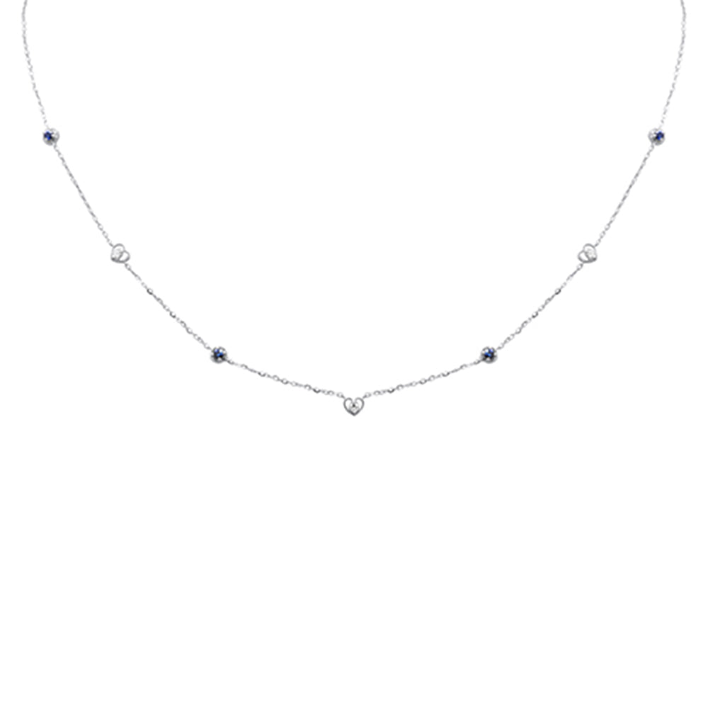 Muse Jewelry .30ct G SI 14K White Gold Diamond & Blue Sapphire Gemstones Pendant Necklace 16+2" Long