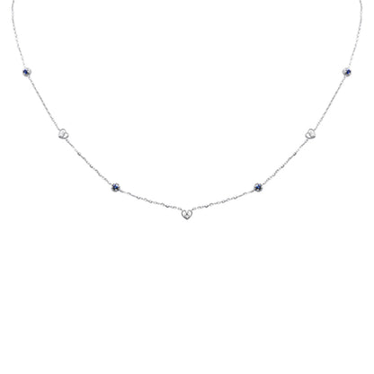 Muse Jewelry .30ct G SI 14K White Gold Diamond & Blue Sapphire Gemstones Pendant Necklace 16+2" Long