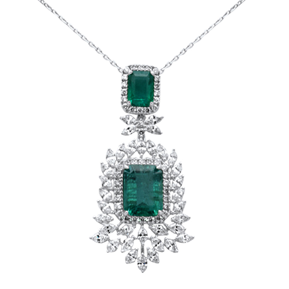 Muse Jewelry 6.18ct G SI 14K White Gold Diamond & Emerald Gemstones Pendant Necklace