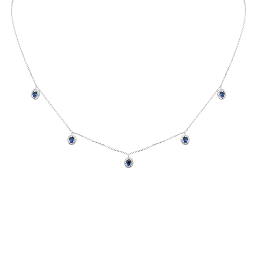 Muse Jewelry .94ct G SI 14K White Gold Diamond & Blue Sapphire Gemstones Pendant Necklace 16+2" Long