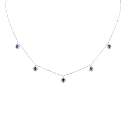 Muse Jewelry .94ct G SI 14K White Gold Diamond & Blue Sapphire Gemstones Pendant Necklace 16+2" Long