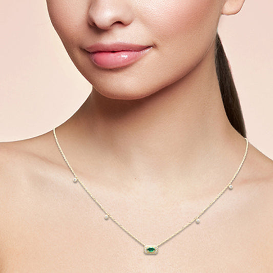 Muse Jewelry .10ct G SI 14K Yellow Gold Diamond & Emerald Gemstones Pendant Necklace 16+2" Long