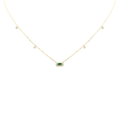 Muse Jewelry .10ct G SI 14K Yellow Gold Diamond & Emerald Gemstones Pendant Necklace 16+2" Long