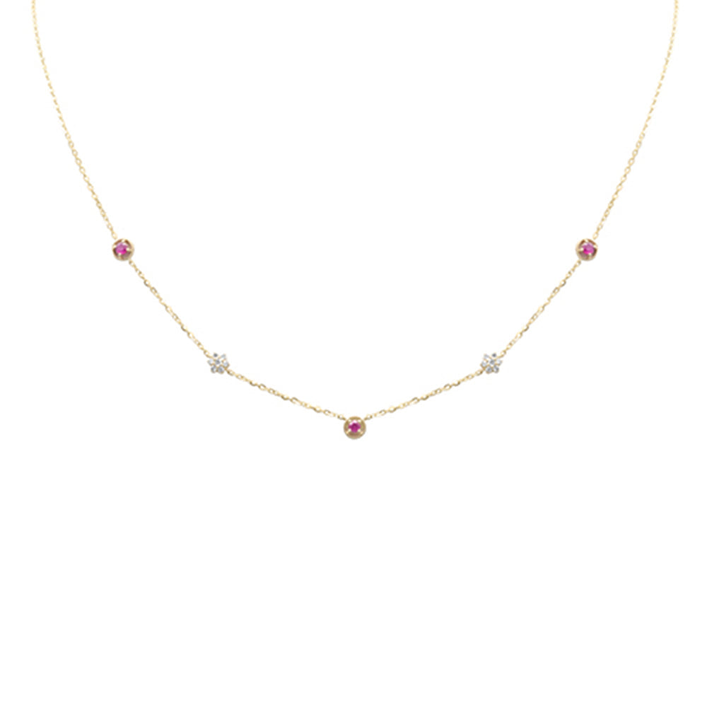 Muse Jewelry .33ct G SI 14K Yellow Gold Diamond & Ruby Gemstones Pendant Necklace 16+2" Long