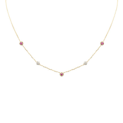 Muse Jewelry .33ct G SI 14K Yellow Gold Diamond & Ruby Gemstones Pendant Necklace 16+2" Long